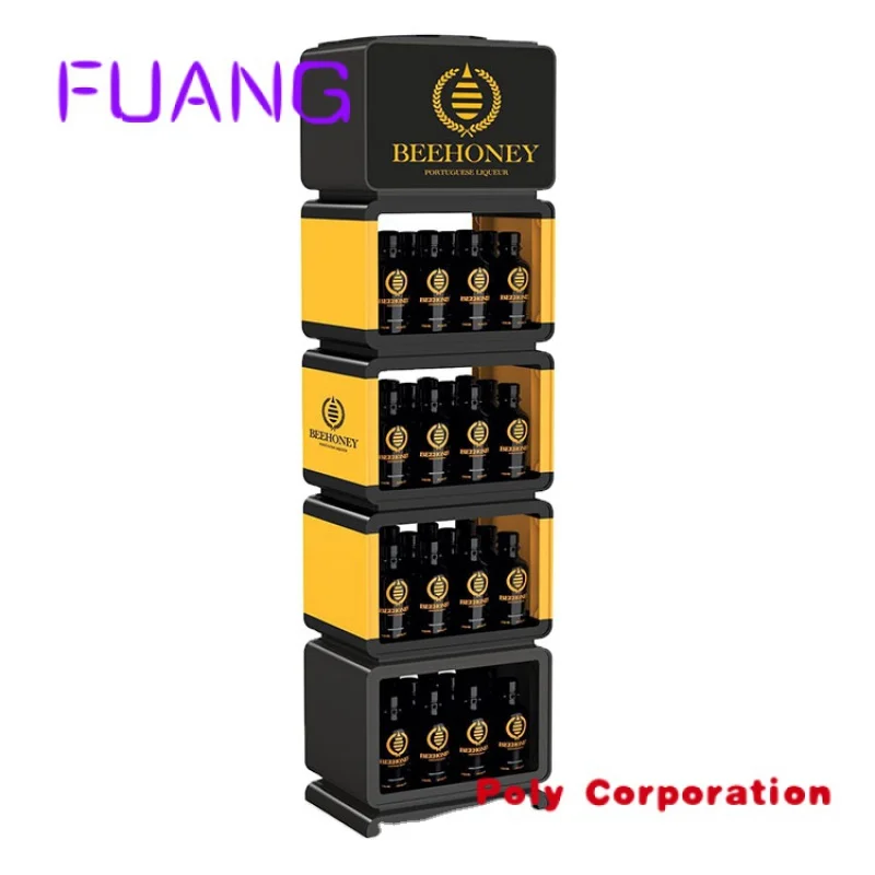 Custom  Square Tubes Retail Store Wood Floor Storage Cabinet Honey Display Stand