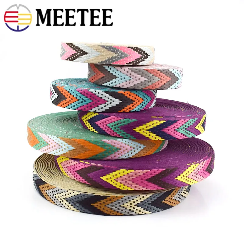 Meetee 5/10Meters 22mm Polyester Jacquard Webbing Strap Bags Shoulder Tape Ribbon Bias Binding Clothing DIY Sewing Accessories