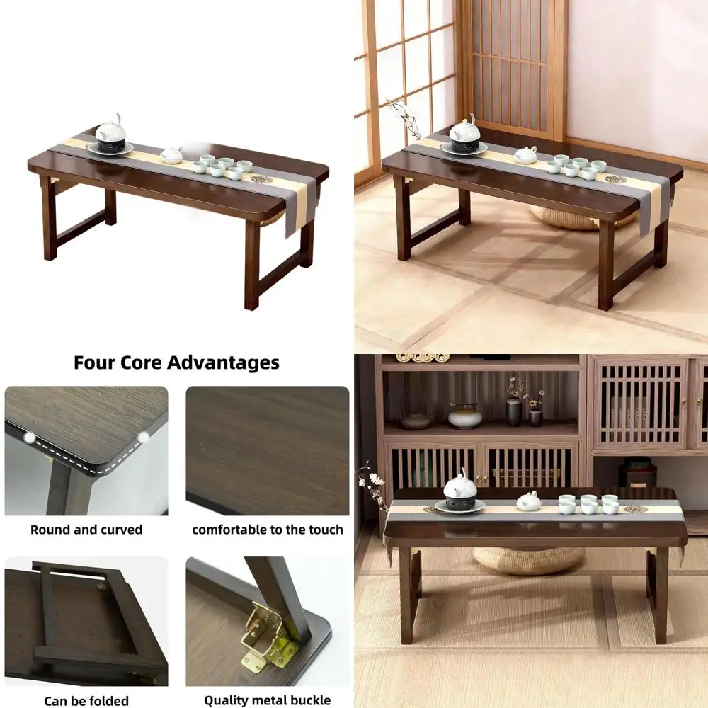 

Versatile Wooden Folding Low Table for Sitting, Dining, and Tea - 39.4x19.7x11.8 inches