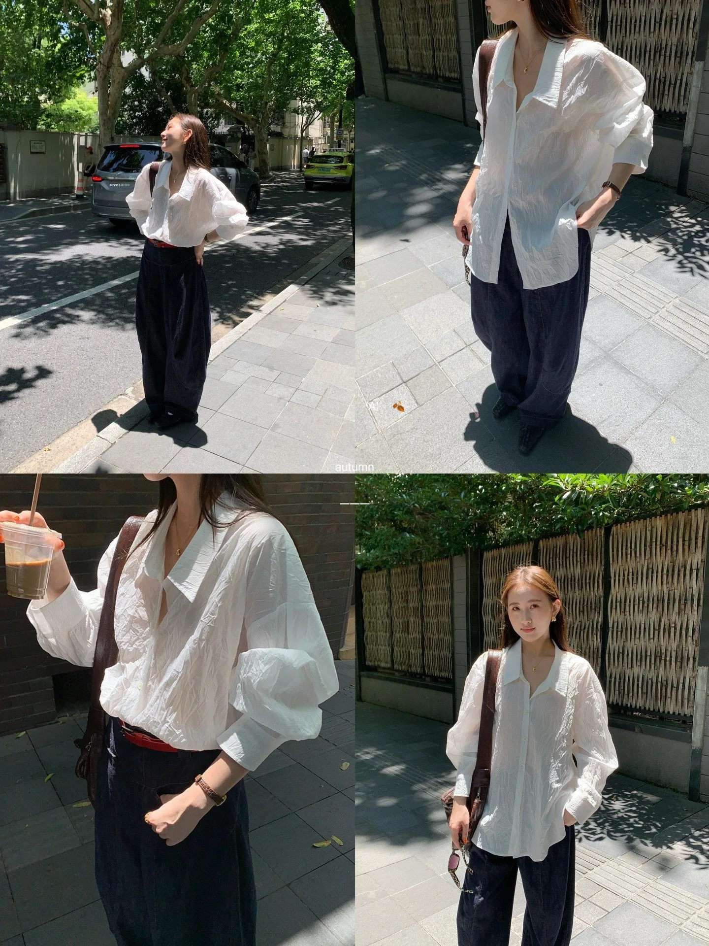 

Blue Loose Long Sve irt Wrinkles Texture Single Button Stand Collar Korean Sle Lazy Aosphere Ci Walk Women's irt