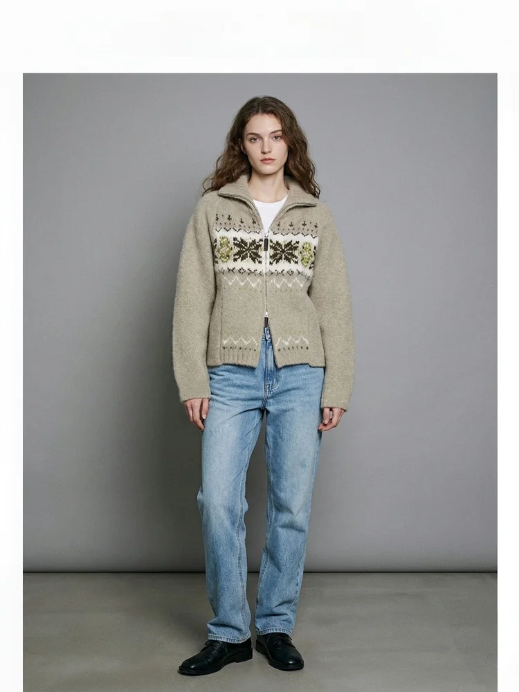 

Двустороннее шерстяное вязаное пальто на молнии для женщин, зимнее, винтажное, из смесовой шерсти, премиум-класса, для повседневной носки, с длинными рукавами