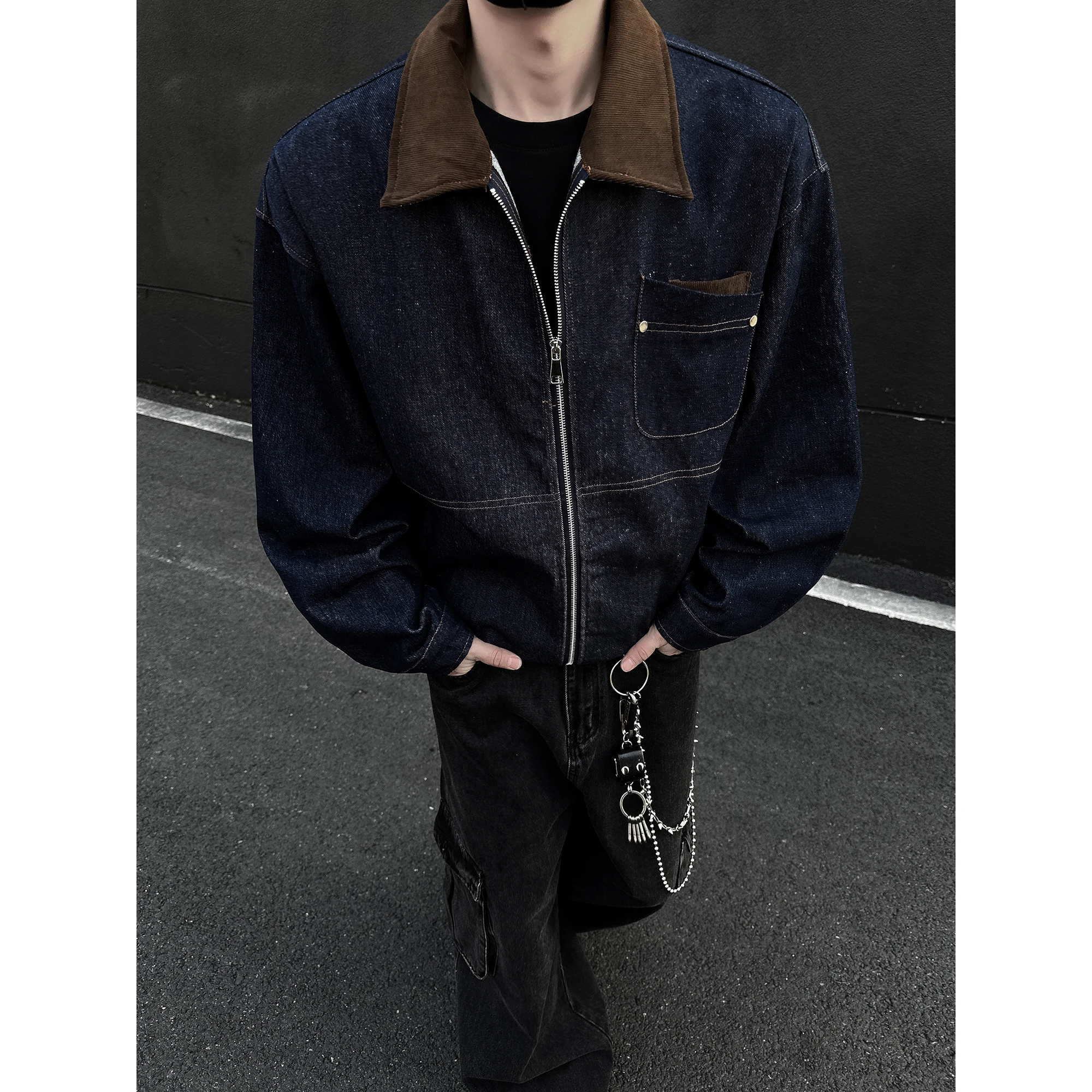 

Color Washed Lapel Jacket Men New Spring Autumn Thin Style Retro Loose Jacket American Style Jacket Men's Denim Jacket
