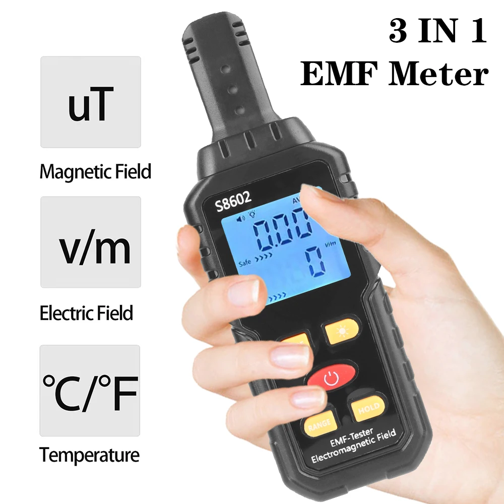 EMF Tester Portable 3 LED Indicator 3 In 1 Electric Magnetic Field Temperature Test Electromagnetic Field Radiation Detector