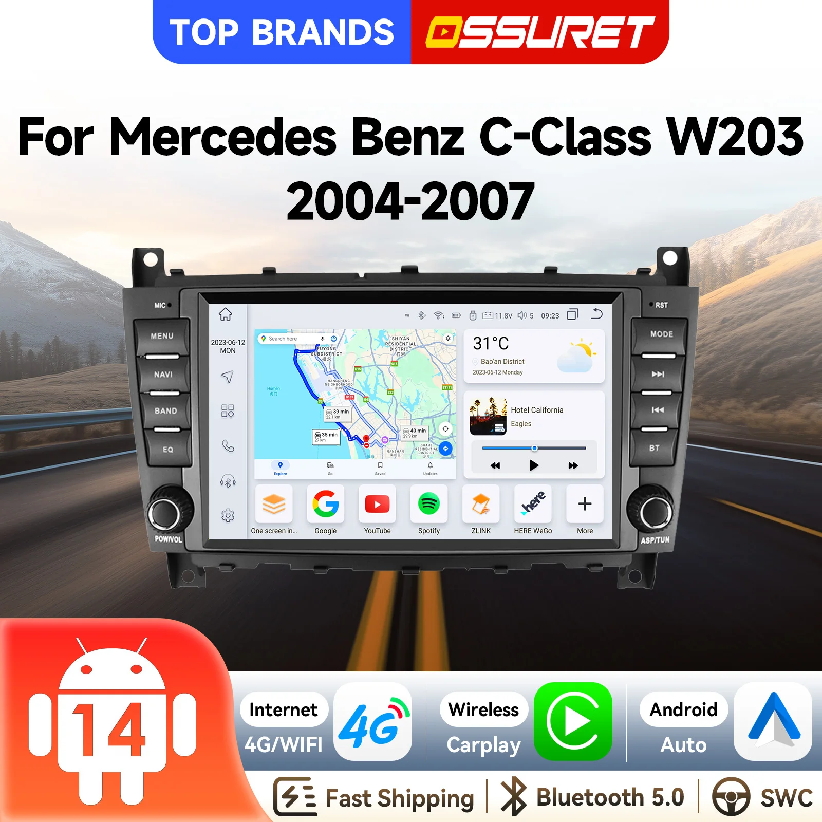 8'' 7862 GPS-Navigation Android 15 Autoradio für Mercedes Benz C-Klasse W203 2004-2007/CLC-Klasse W203 2008-2010 Autoradio mit kabellosem Carplay, Android Auto, intelligentem Bildschirm, Bluetooth,