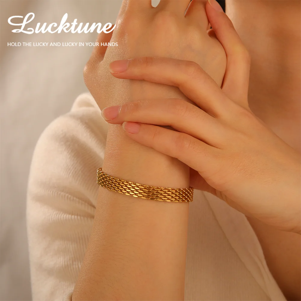 Lucktune 5.8MM/8MM Width Stainless Steel Mesh Wave Chain Bracelets For Men Trendy Gold Color Jewelry Friends Gift Wholesale