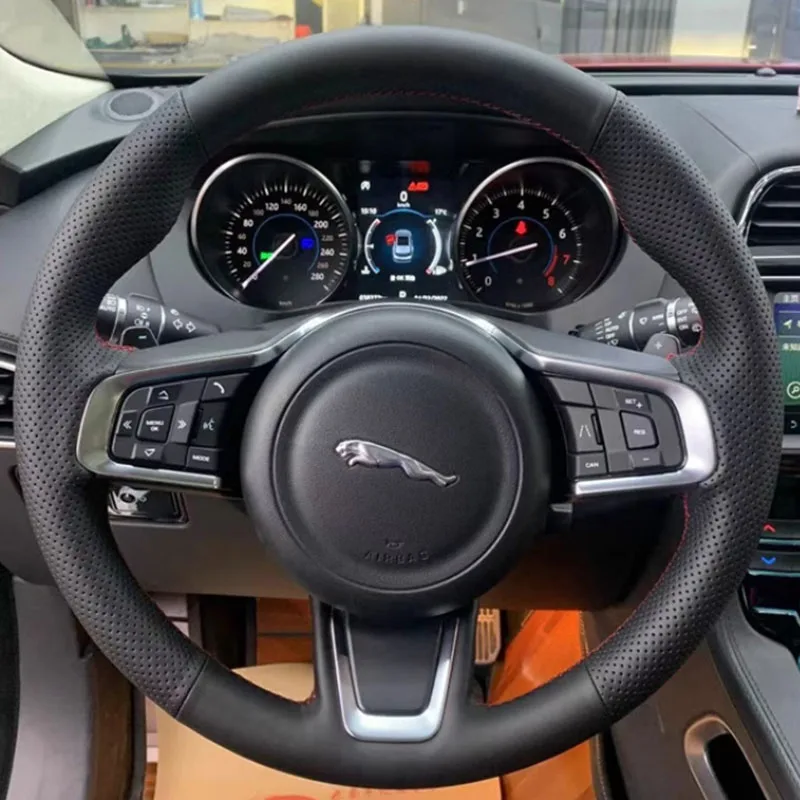 For Jaguar XFL XE XJL F-PACE XKR Hand Stitched black Genuine Leather non-slip Car Steering Wheel Cover