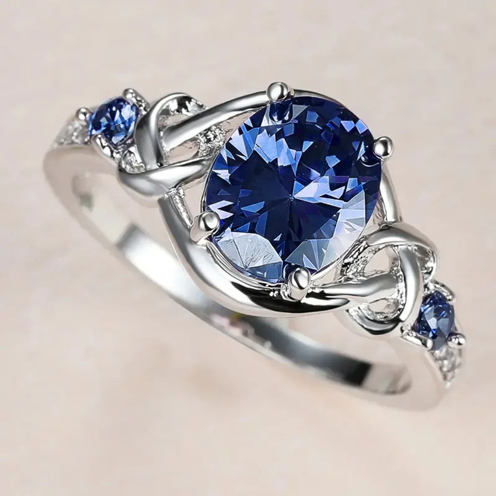 [Blue Zirconia Ring] Elegant Oval Blue Zirconia Ring for Women - Perfect for Daily Wear, Banquets, Weddings, Vintage Anniversaries, And Gifts