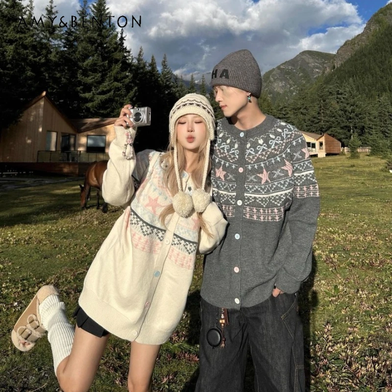 

French Design Cute Sweet Women's Sweater Cardigan 2025 Autumn Winter New Slimming Loose Y2k Versatile Knitted Jackets Ladies