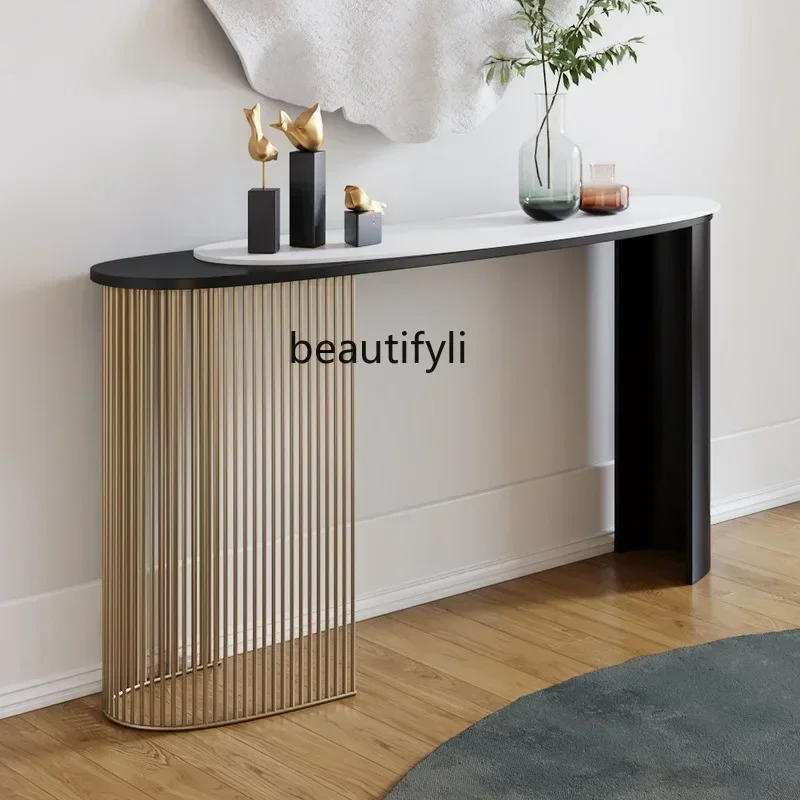 SS نمط جديد طاولة مدخل بلاطة الصخور الفاخرة الخفيفة أريكة الحائط الإيطالية الحديثة مرة أخرى عدد قليل من طاولات المدخل الممرات 7486 #5