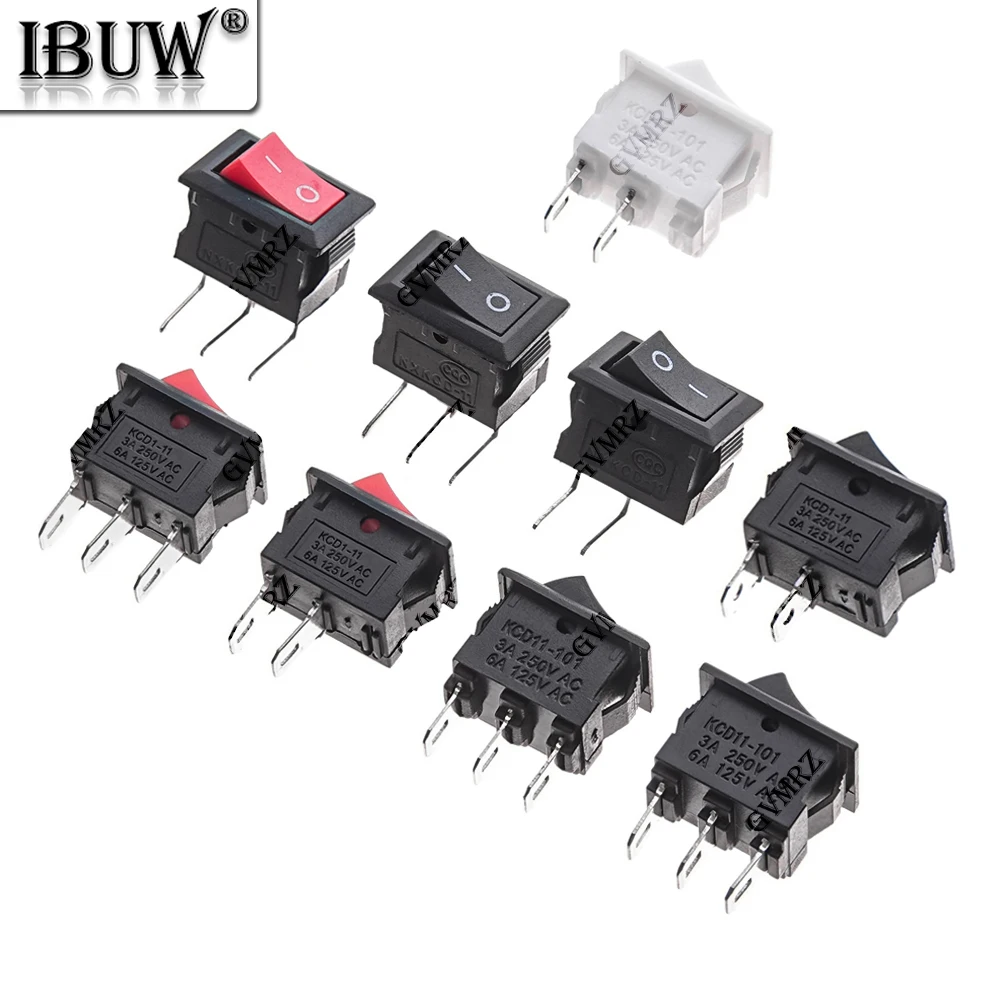 10PCS 3A 250VAC/6A 125VAC 10*15 KCD11 Rocker Switch 10*15mm 3A Mini Push Button Switch ON-OFF/ON-OFF-ON 2 Pins /3 Pins 10x15mm