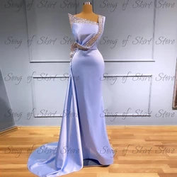 Customized Glittery One-Shoulder Mermaid Formal Evening Dresses Sweep Train Sleeveless Prom Gown Jersy Party Dress Robes De Soir