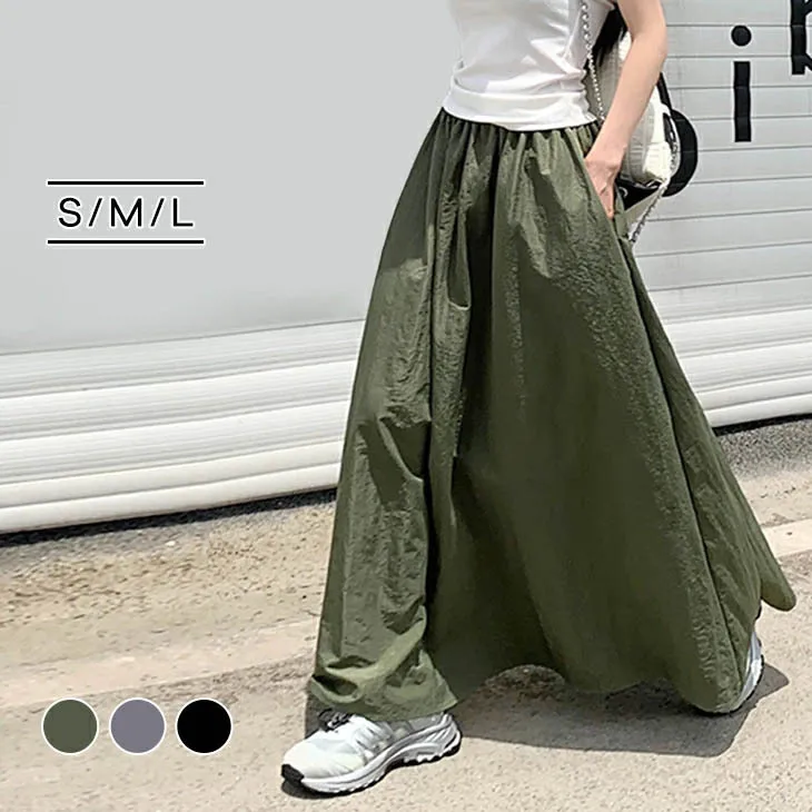 

2025 Casual Loose Skirt Women Swing Streetwear Summer Elastic Waist Jupes Pocket Falda Maxi Skirt Umbrella Long Skirt