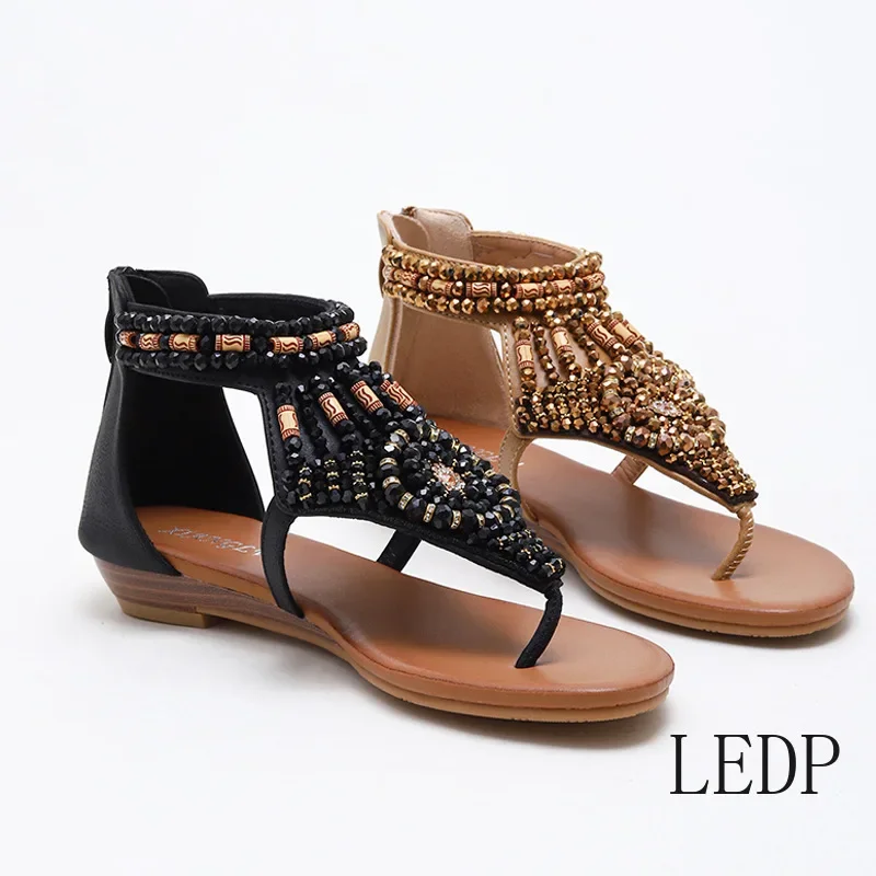 

Women's Casual Sandals Vacation Clip on Sandals Summer Multifunctional Slanted Heel Rhinestone Roman Sandals Fashionable