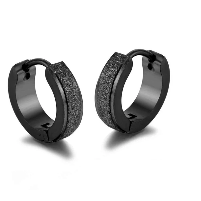 1 Pair 4*9 Mm Black-color Plated Round Trendy Brief Stainless Steel Men Earring Hoop Earrings For Women Classic Jewelry