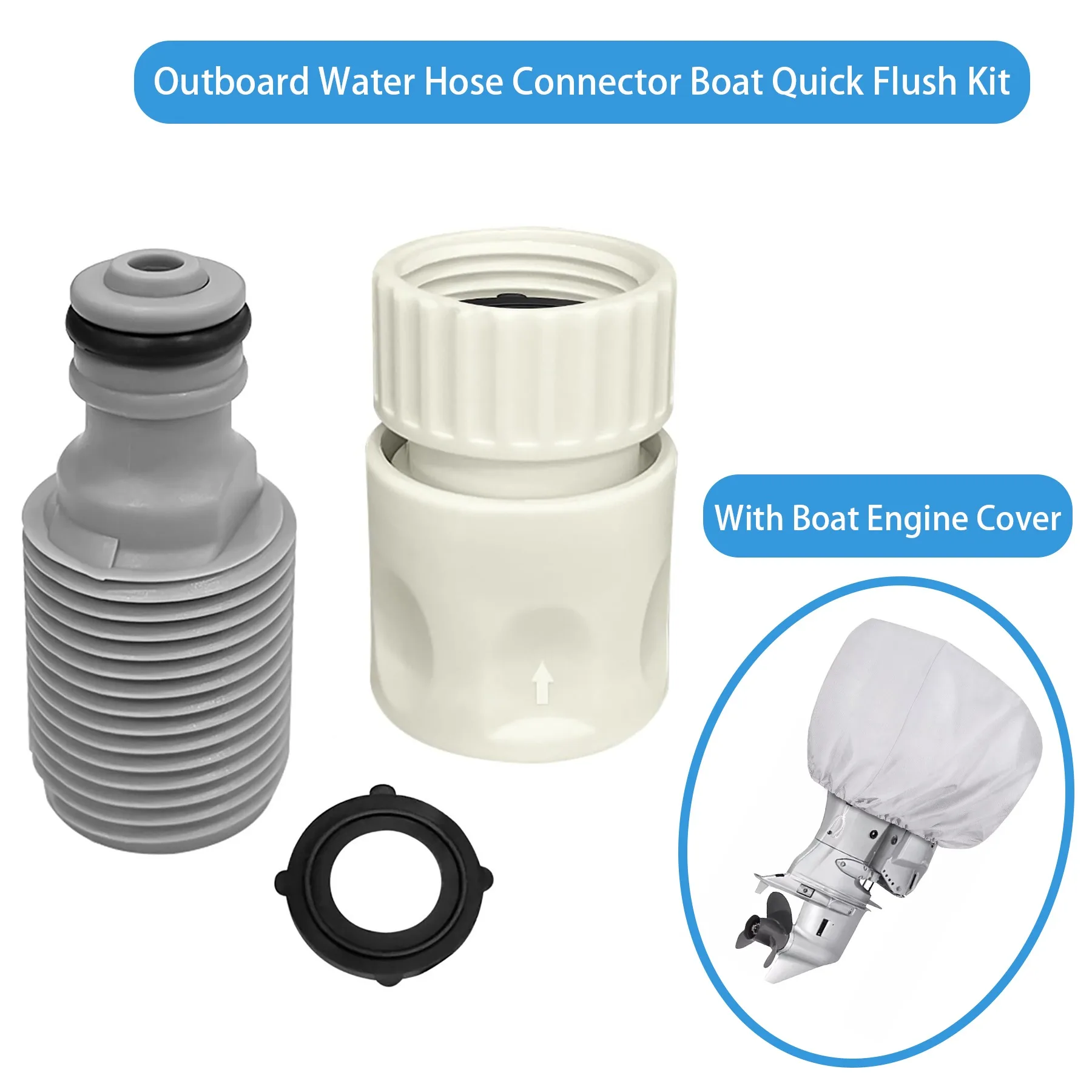 

Outboard Water Hose Connector Boat Quick Flush Kit with Waterproof Fade Resistant 600D Heavy Duty Boat Motor Hood Cowling Covers