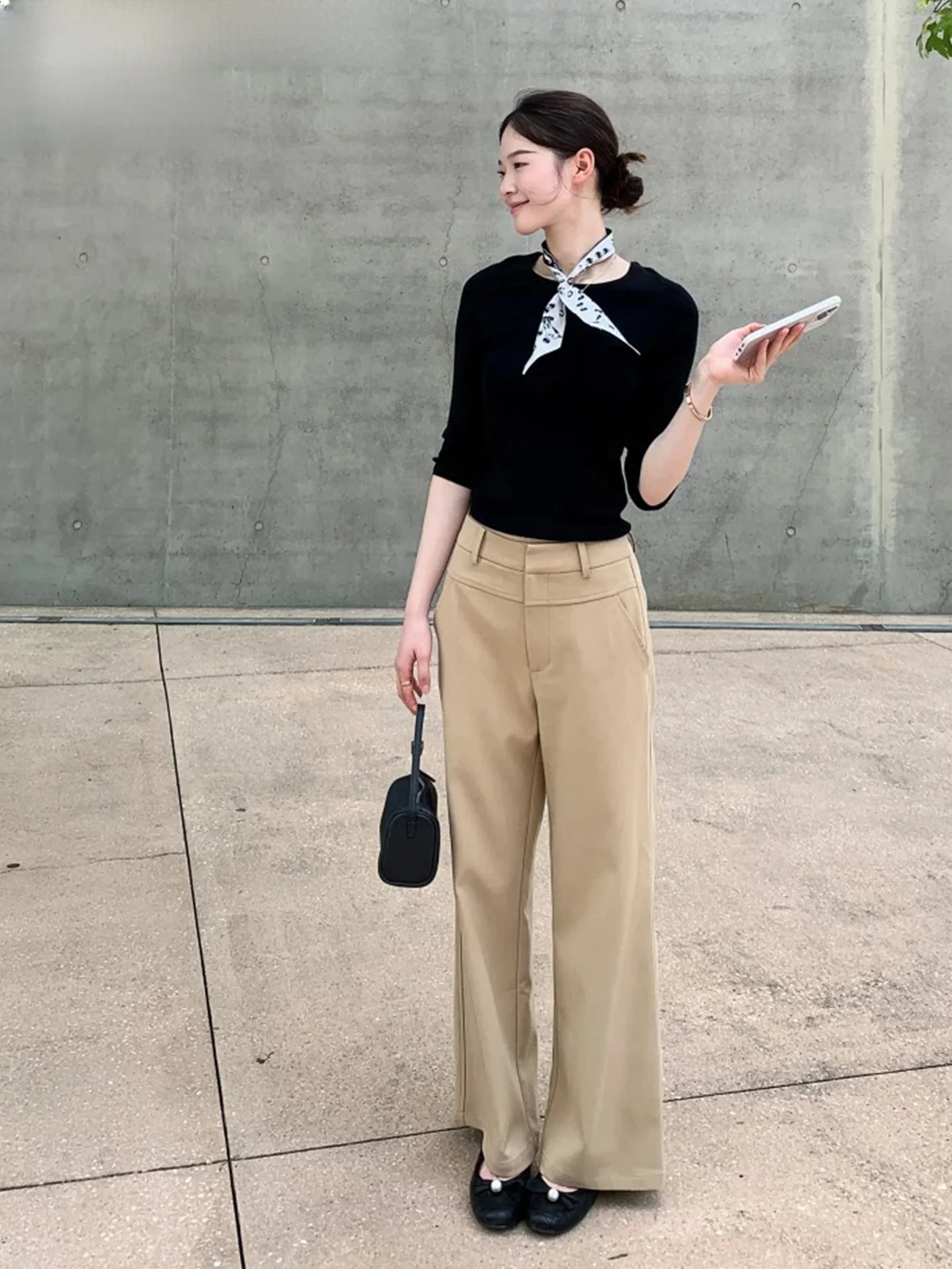 

Женские летние повседневные брюки с высокой талией, прямого кроя, для офиса, стройнящие, струящиеся, костюмные, дизайнерские, цвет хаки