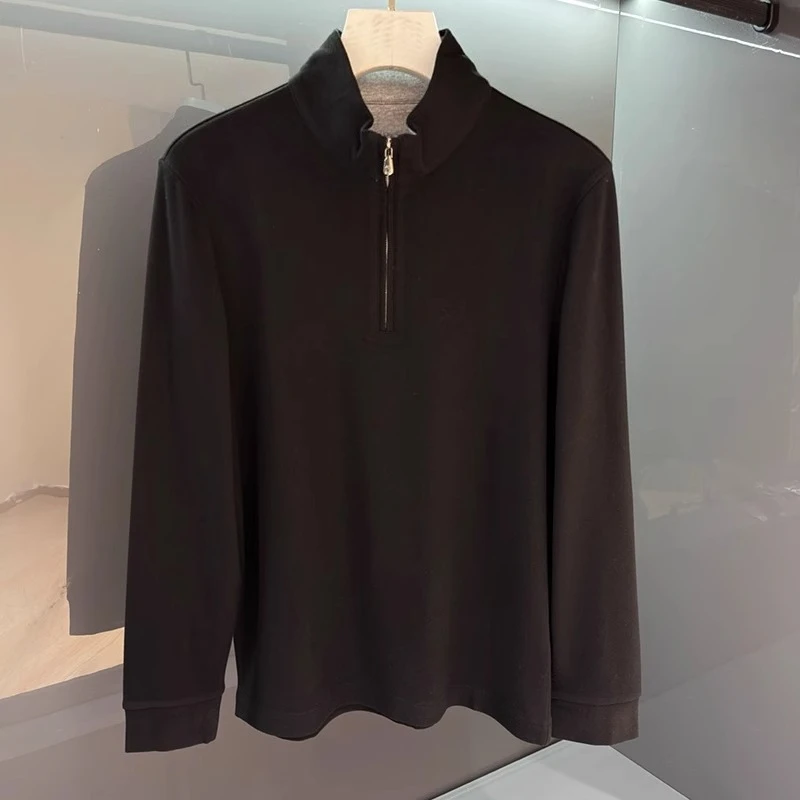 Camiseta de manga larga bordada con cuello alto y semi cremallera BC