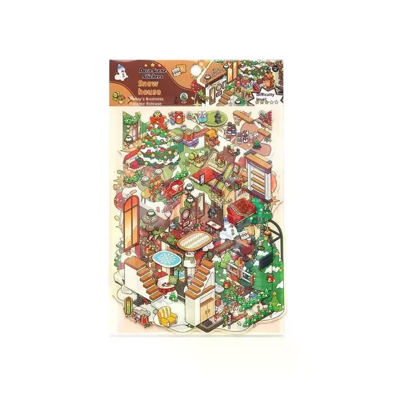 1/4Pcs Weihnachten Miniatur Diorama Landschaft Aufkleber Nette Cartoon Tasche DIY Szene Dekoration Ästhetische Schreibwaren Aufkleber