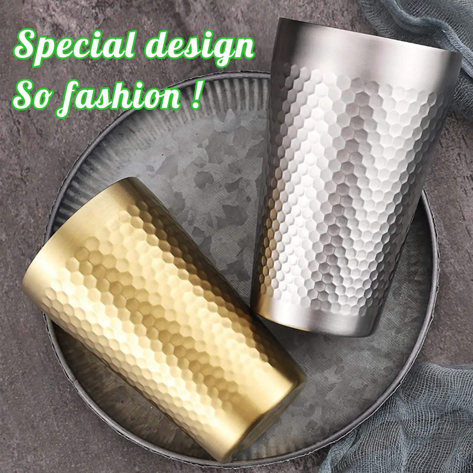 Cross-border Beer Cup Coffee Cup Korean Cup Diamond Hammer Outdoor Camping 304 Stainless Steel Double-decker Water Cup