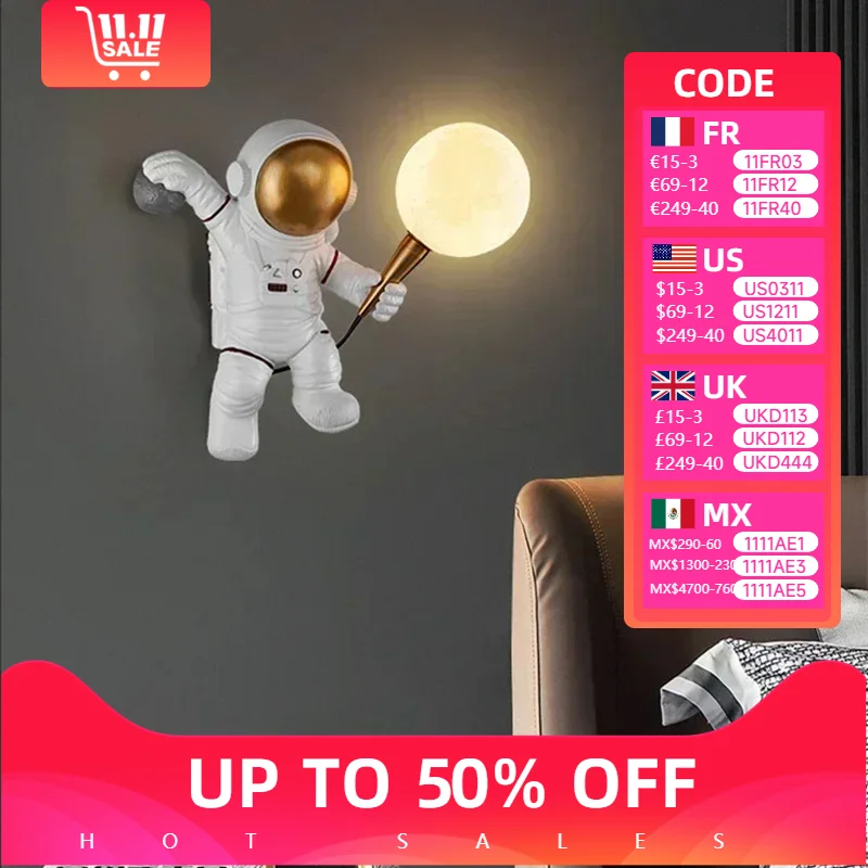 

Nordic Personality Moon Astronaut Children's Room Wall Lamp Dining Room Kitchen Bedroom Study Balcony Aisle Led Light Decoration