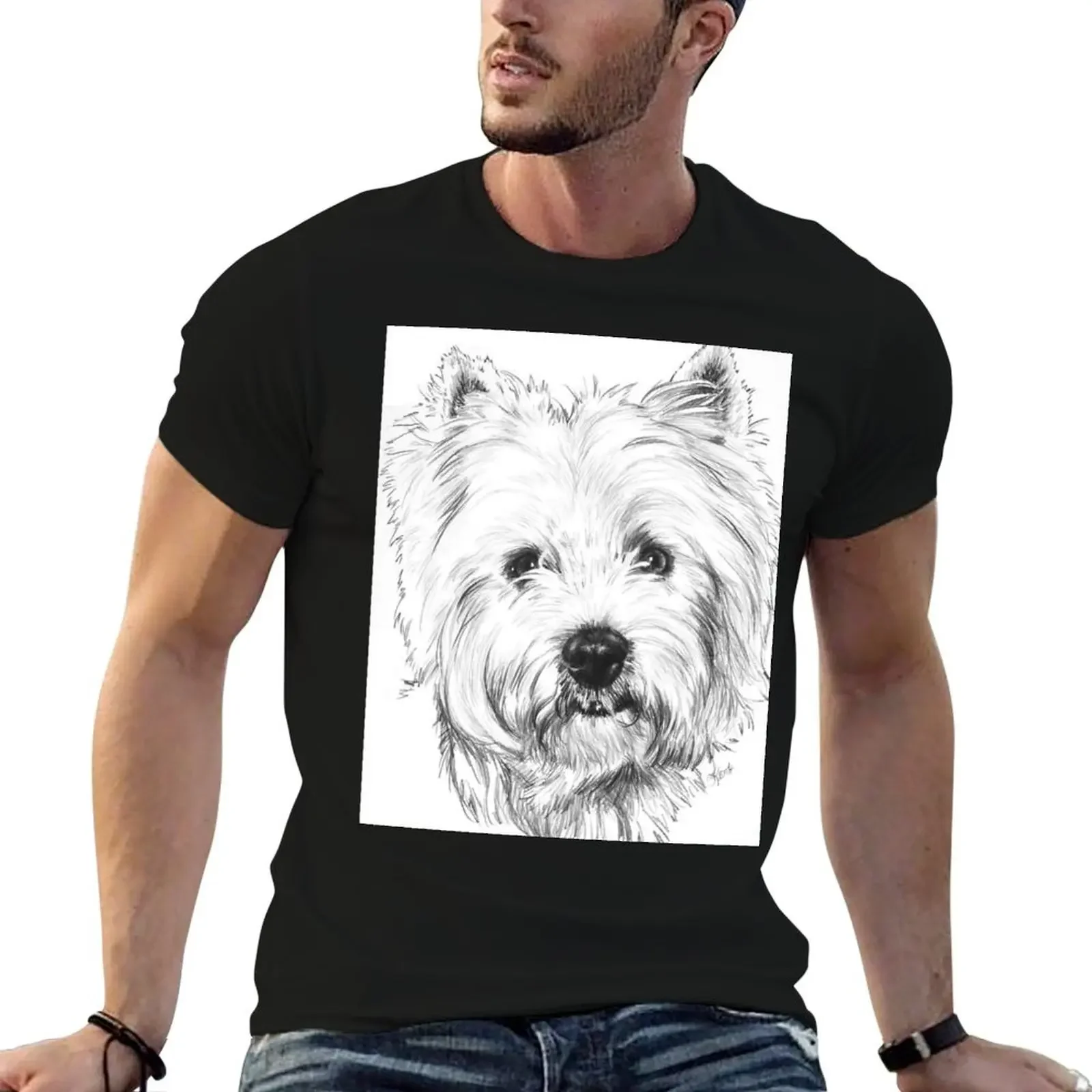 

Beloved Westie Portrait in Graphite T-Shirt tees graphic shirts tshirts for men