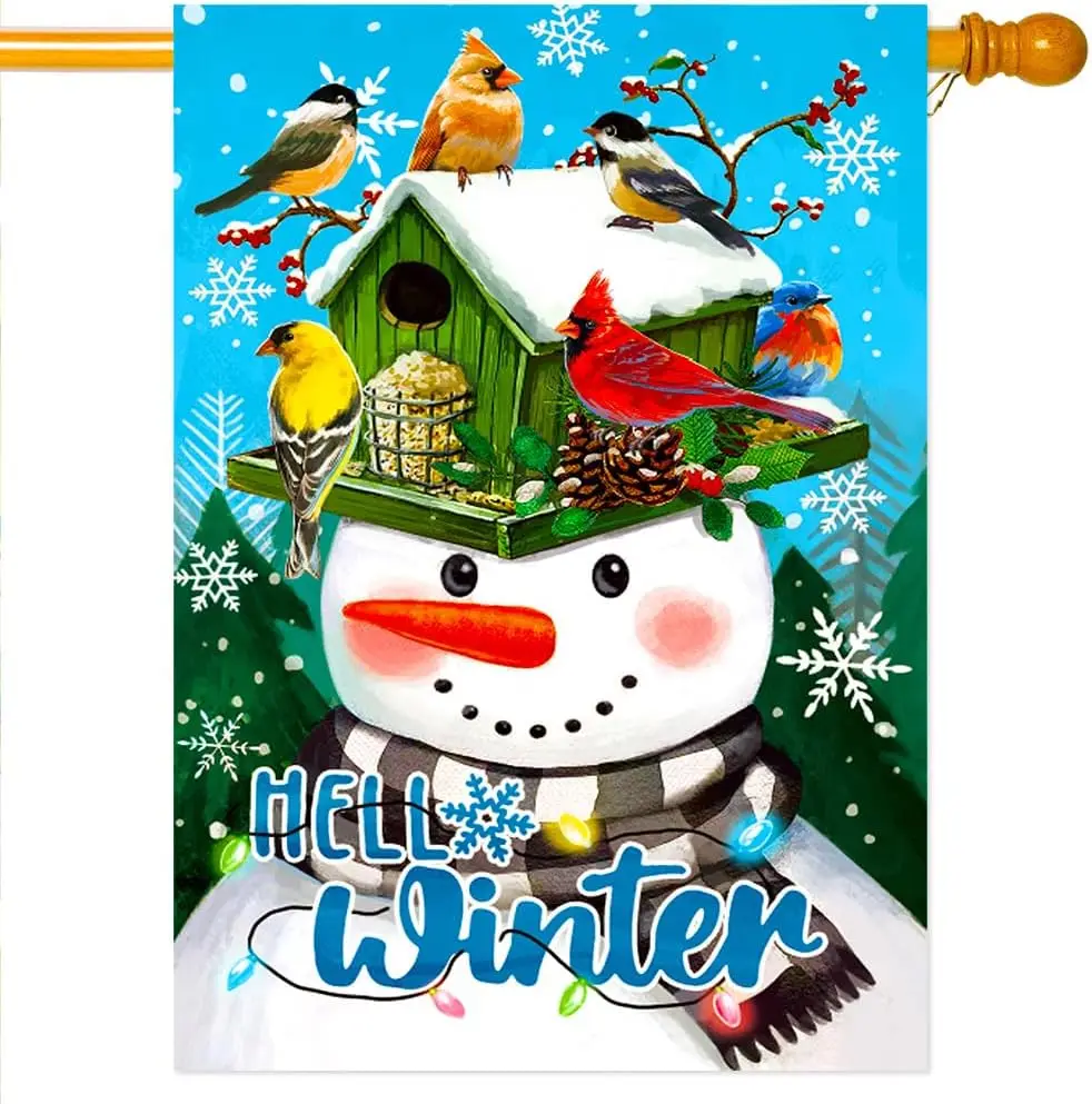 Winter Snowman Vertical Double sided Garden Flag 28X40, Bird Christmas Courtyard Outdoor Lawn Farmhouse Decoration