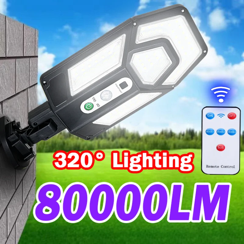 

80000LM Solar Lights Outdoor External Solar Lamp With Motion Sensor Remote Control Solar Powered Spotlight Lamp Wall Street Lamp