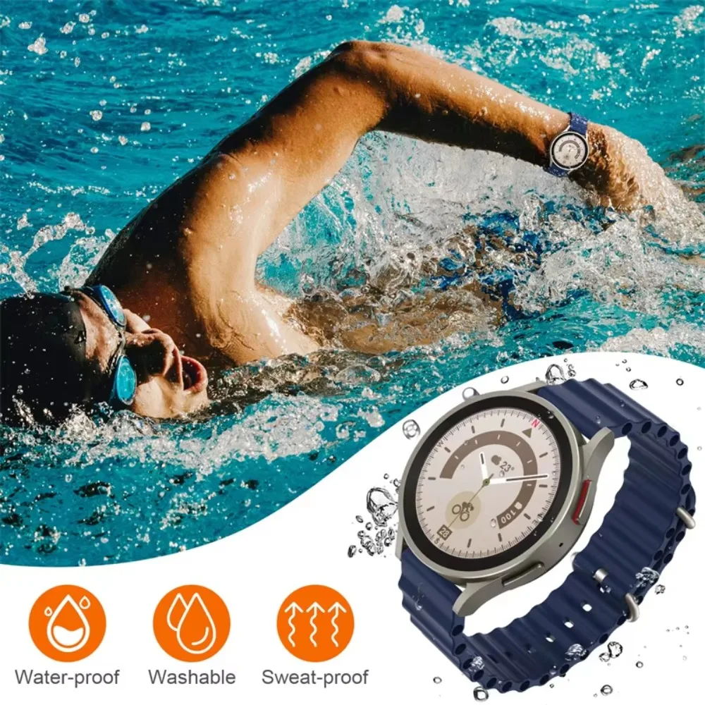 Ocean Band Silicone Watch Band 20mm 22mm for Samsung Galaxy Watch Wavy Edge Multi Hole Metal Ring Buckle Sport Durable Men Women