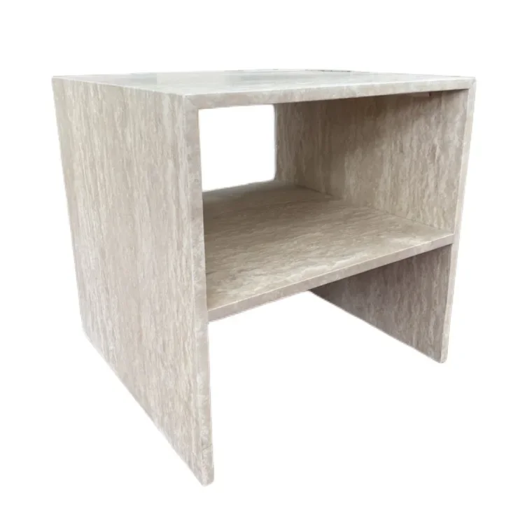 

Professional white travertine natural marble stone Sofa Side Table, Corner Table