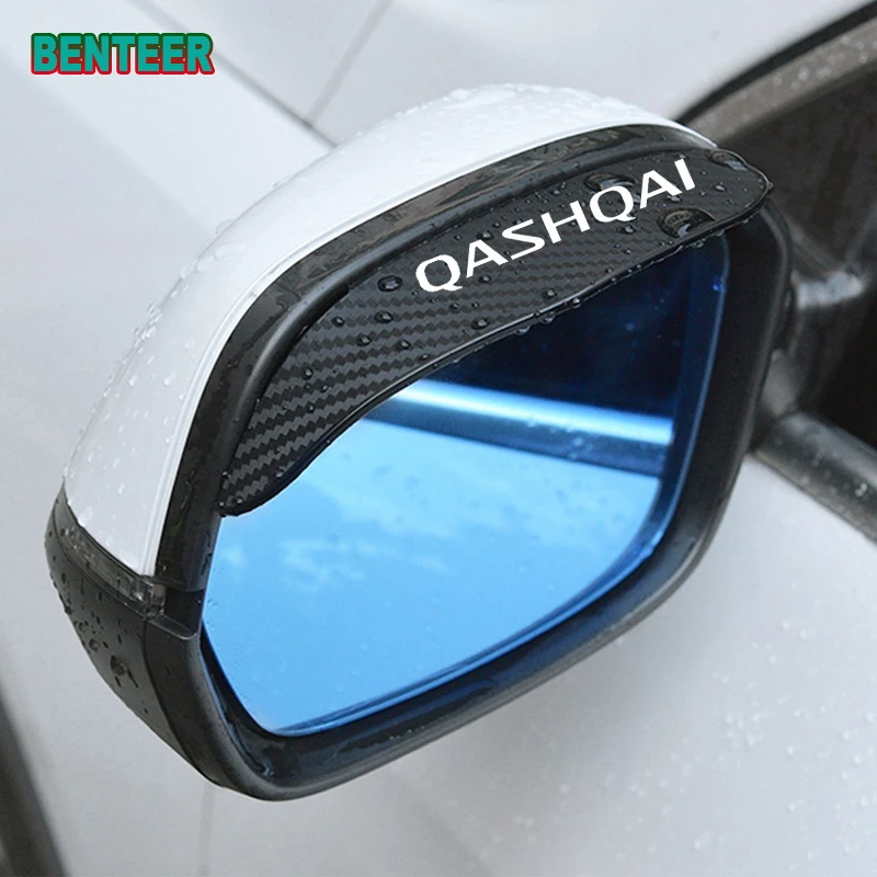 Espejo retrovisor de fibra de carbono para coche, pegatina de cejas de lluvia para Nissan Qashqai J10 J11, 2 piezas