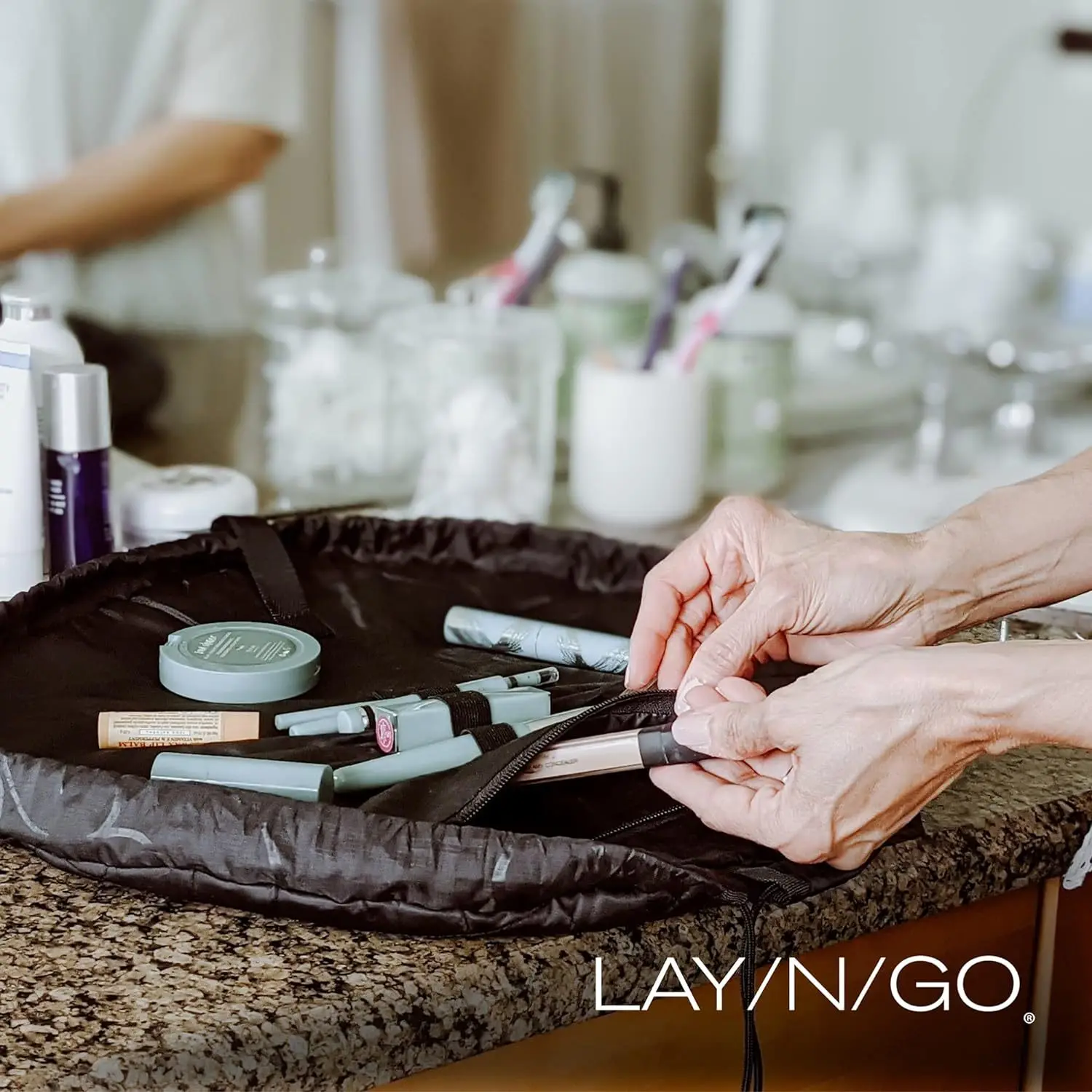 배럴 드로스트링 메이크업 가방 대형 화장품 가방 여행 세면도구 주최자 여성용 메이크업 가방 소녀 블랙