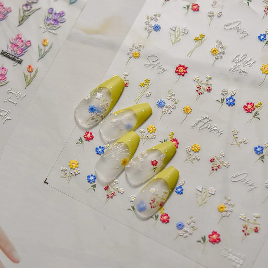 

1Pcs Spring 5D Japanese colored nail stickers Kawaii tulip nail decoration stickers self-adhesive slider accessories decoration