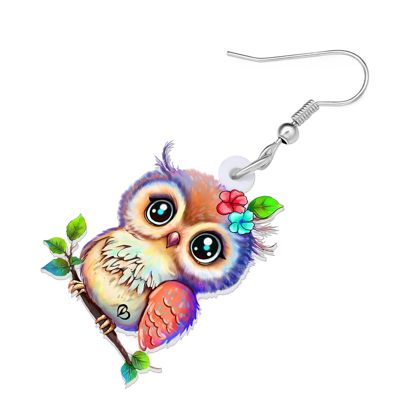 Bonsny Acrylic Colorful Spring Flowers Owl Earrings Sweet Birds Summer Dangle Drop Charms For Women Girls Gifts Fashion Jewelry