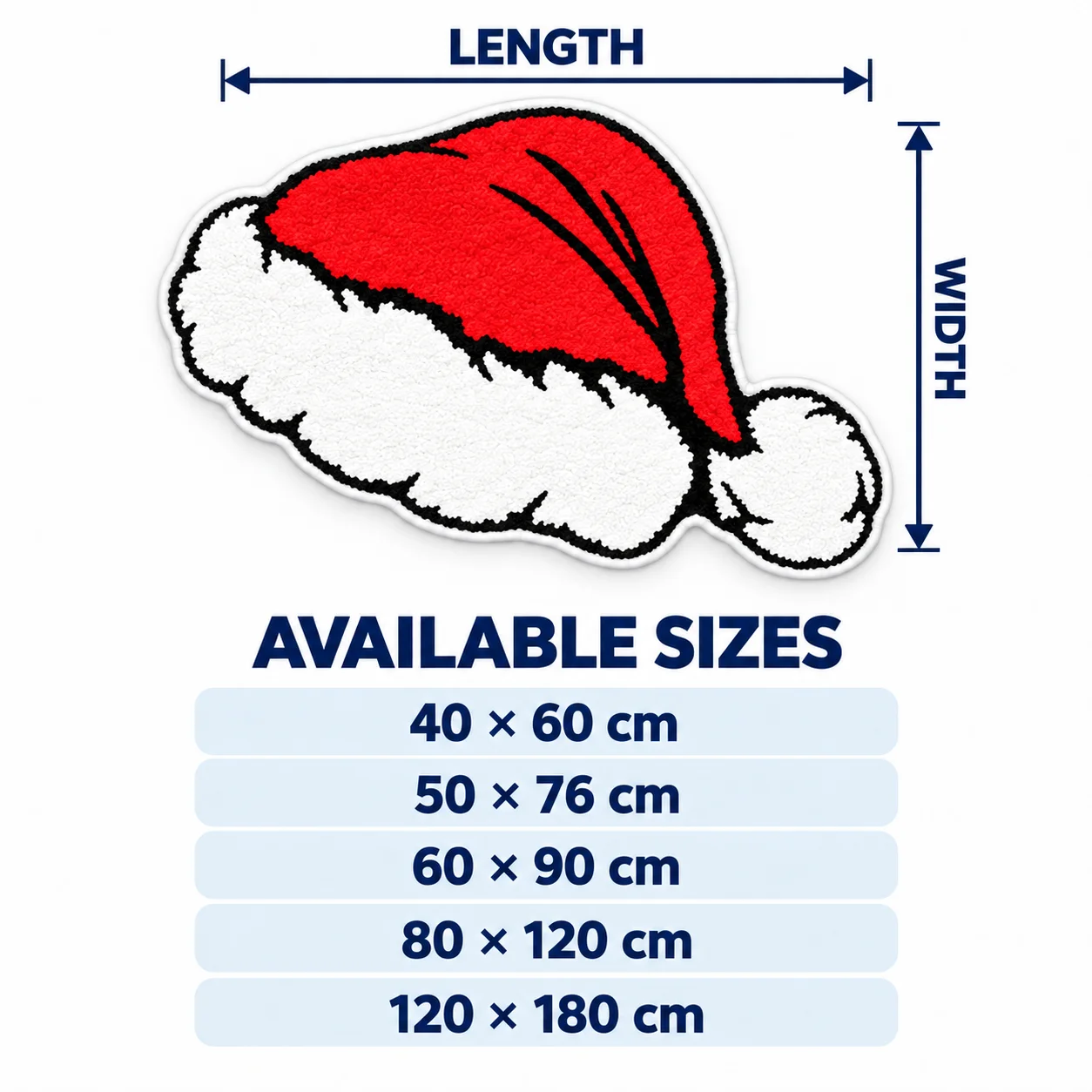 Santa Hat Shaped Area Rug, Christmas Irregular Floor Mat for Entryway, Bedroom, Living Room and Festive Holiday Home Decor