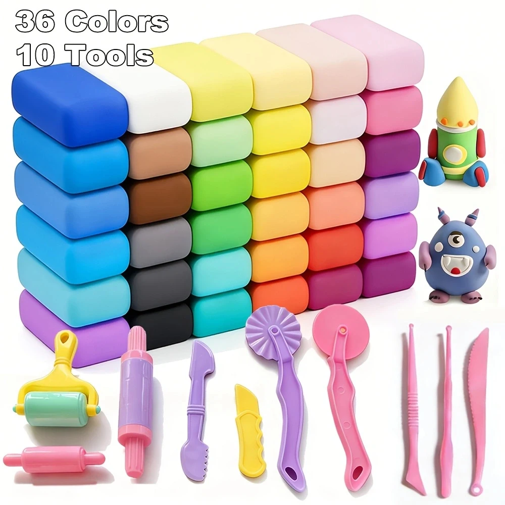 46Pcs DIY Clay Set with 36 Colors And 10 Tool Kits - Soft Lightweight Sculpting Kit for Boys And Girls Ideal for Handcrafts