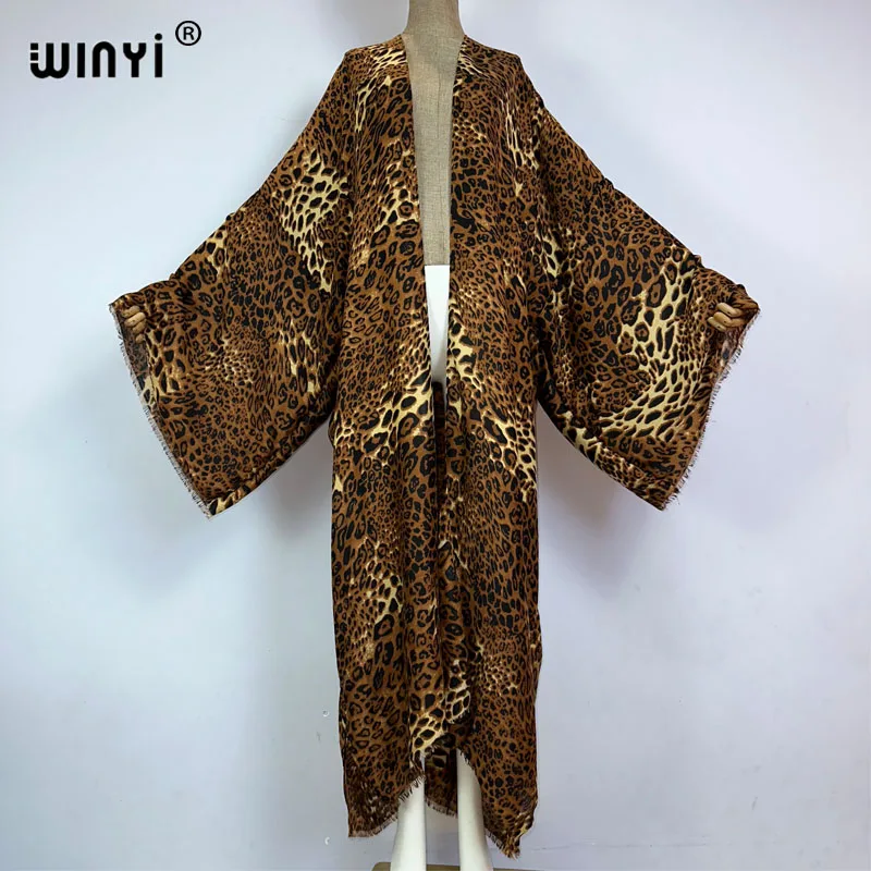 WINYI kimono Cotton feel leopard print beach cover-ups Elegant Cardigan sexy holiday Africa coat beach outfits for women kaftan