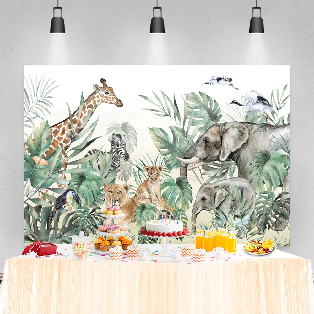 خلفية لتصوير حفلات أعياد الميلاد واحدة برسومات كرتونية على شكل فيل للطفل وحفلات عيد ميلاد 1st خلفية للتصوير العائلي وألوان مائية