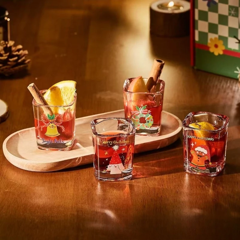 New Hot Red Wine Cup One Mouth Cup Cartoon Glass Cup Creative Christmas Series Burnt Wine Cup Gift Box Set