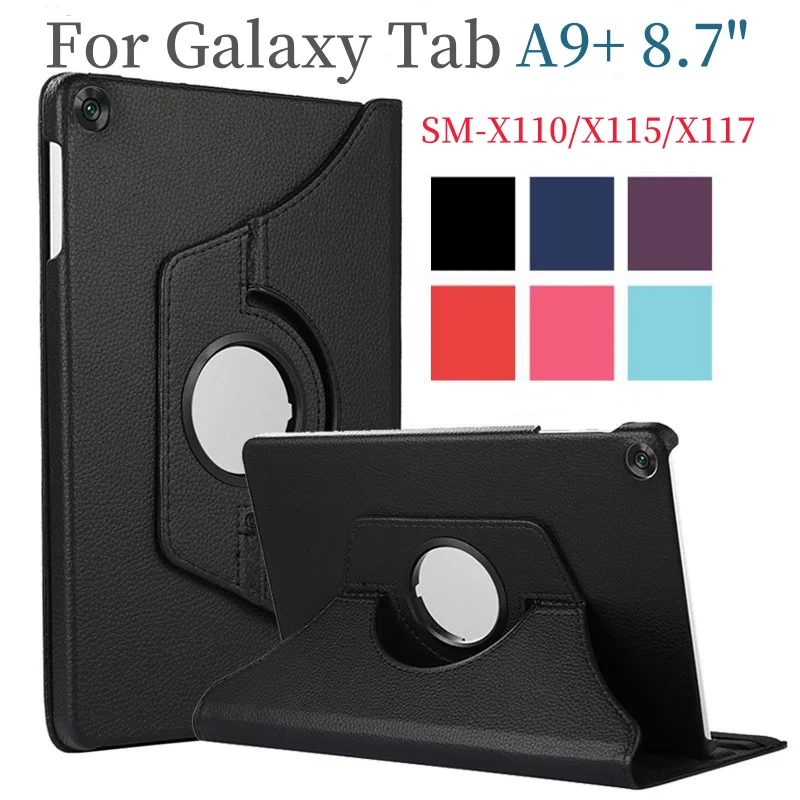 360 Rotating Case For Samsung Galaxy Tab A9 8.7 2023 SM-X110 SM-X115 X110 X115 X117 Stand Cover PU Leather Case