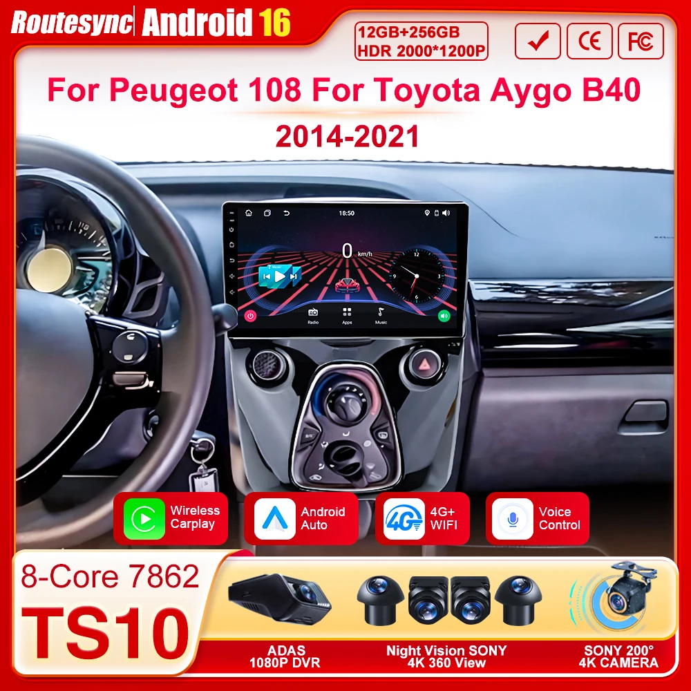 

Car Stereo Android Auto For Peugeot 108 For Toyota Aygo B40 2014-2021 GPS Navigation Carplay Touch Screen Autoradio 8 Core DSP