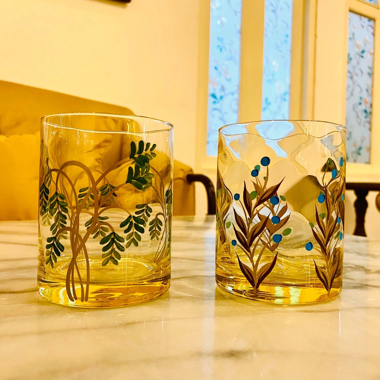 Wild flowers in the mountains, European style, vintage art, pure handmade glass