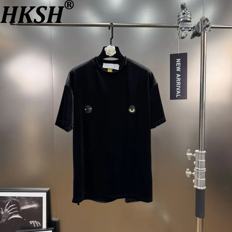 

HKSH осенняя новая женская футболка с круглым вырезом и короткими рукавами, бархатная универсальная футболка в минималистском стиле, элегантные модные топы высокого класса HK15233