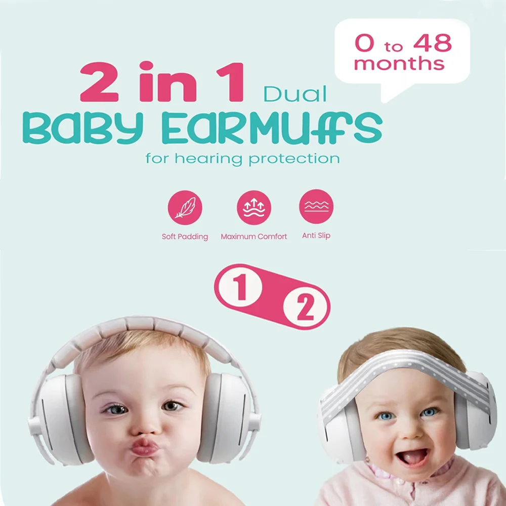 2-in-1 Baby Ear Protection Headphones Improves Sleep Convertible Design Baby Noise Cancelling Headphones Adjustable Durable