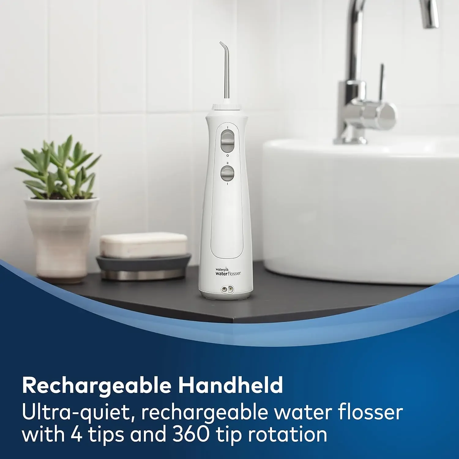 Cordless Pearl Rechargeable Portable Water Flosser for Teeth, Gums, Braces Care and Travel with 4 Flossing Tips, ADA Ac