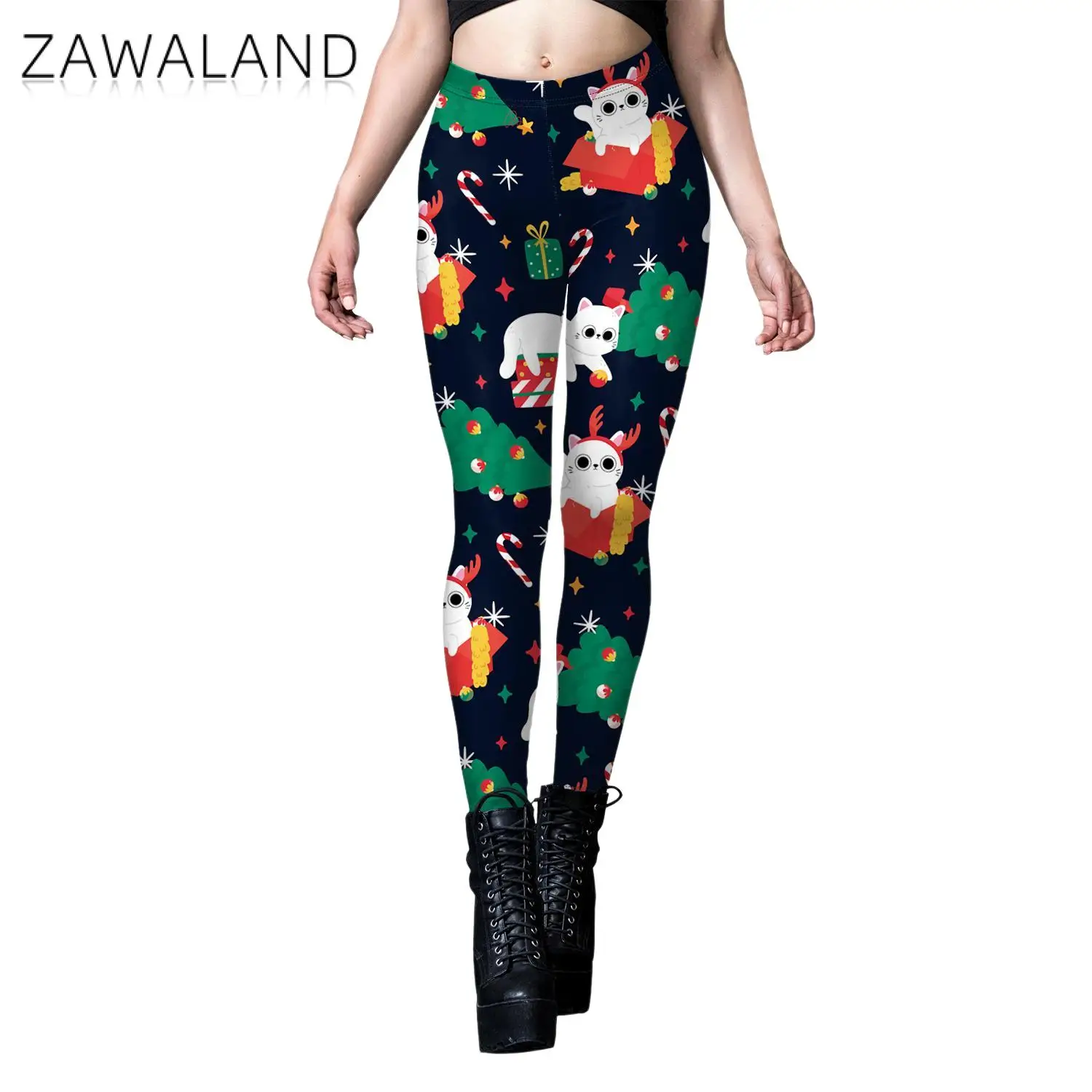 Zawaland Women Leggings Ugly Christmas Trousers Gifts Elk Neon 3D Print Mid Waist Pants Xmas Holiday Sexy Tights Fitness Workout