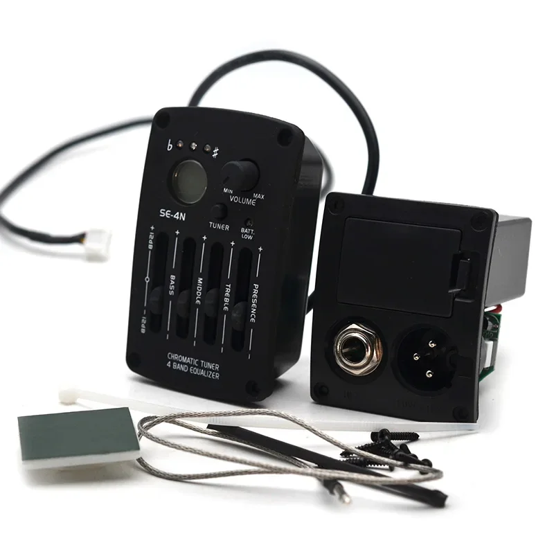 SE-4N Preamplificador de guitarra acústica EQ de 4 bandas con sintonizador de procedimiento Digital redondo ecualizador pastilla de guitarra aceite