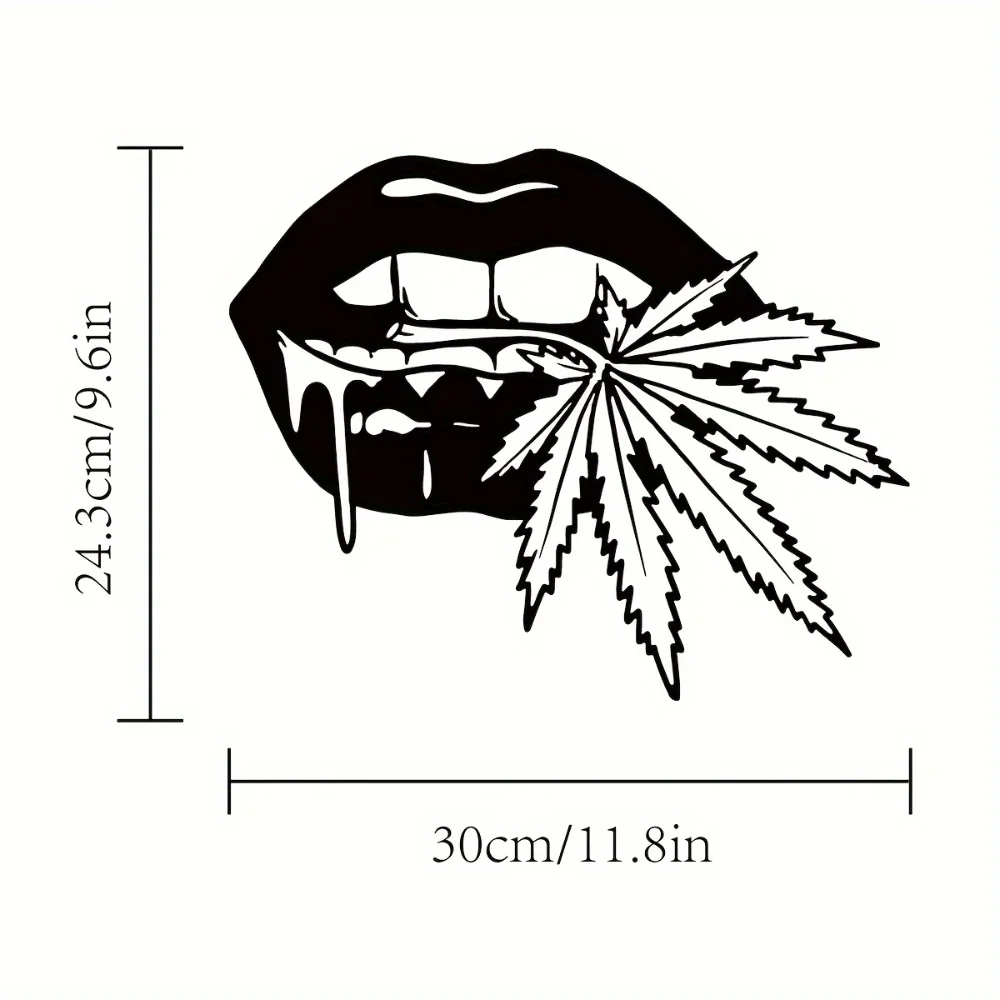 1pc Black Metal Lips Biting Weed Leaf Wall Art, Stoner Gift for Her, Metal Artwork, Coffee Shop Sign, Garden Decoration