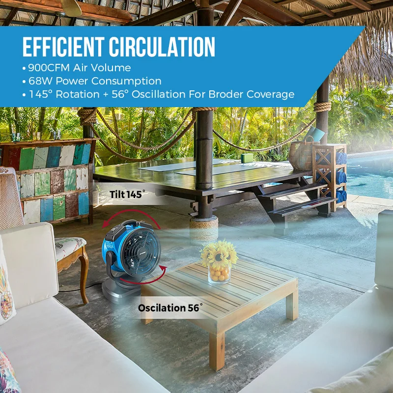 مروحة رذاذ XPower FM-68W تبريد خارجي تتأرجح شديدة التحمل قوية عالية السرعة مثالية للتخييم والباحات والنزهات والمزيد