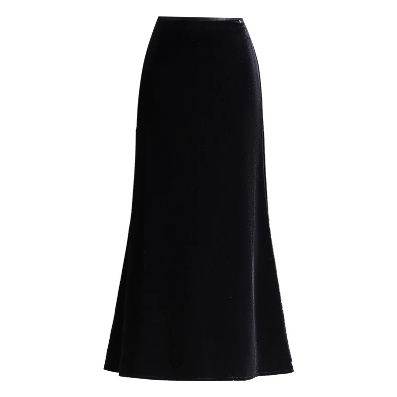 ZUZK Golden Velvet Wrapped Hip Skirt 2024 Autumn Winter New Style Temperament One Step Skirt Show Thin Casual Long Skirt