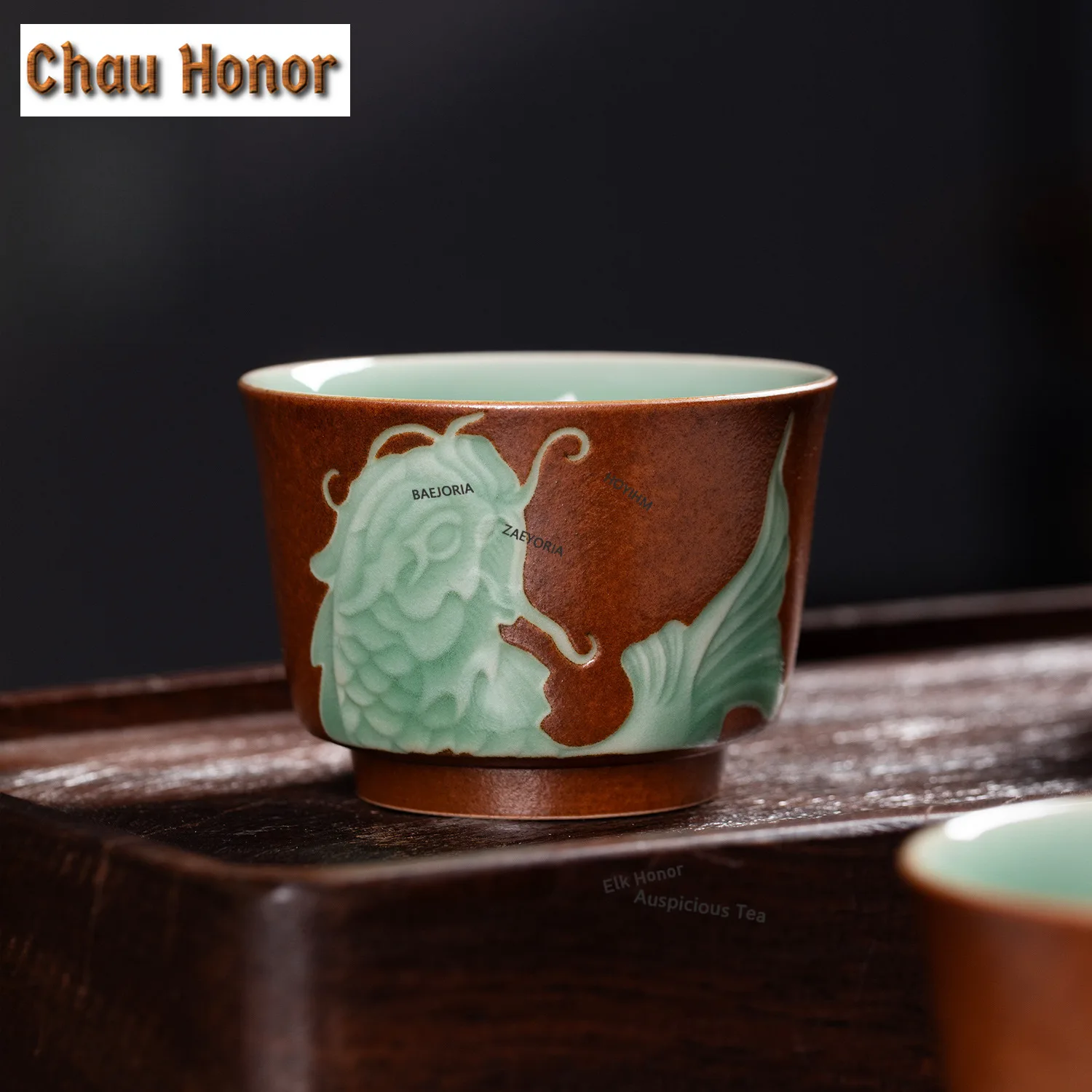 ZAEYORIA 100ml Longquan Celadon Fish Dive Teacup Retro Tea Bowl Tea Pair Tea-tasting Personal Cup Jianzhan Master Cups Cafes Cha
